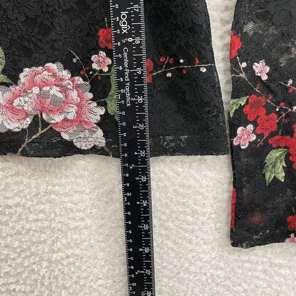 90s Y2K Vintage Fashion Bug Black Rose Floral Sheer Lace Top M L Medium Large - Picture 7 of 9